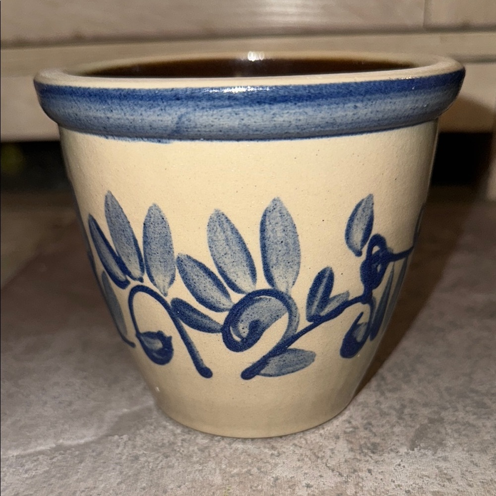Beaumont Brothers Pottery BBP Salt Stoneware Glaze Planter Crock Blue 4” tall